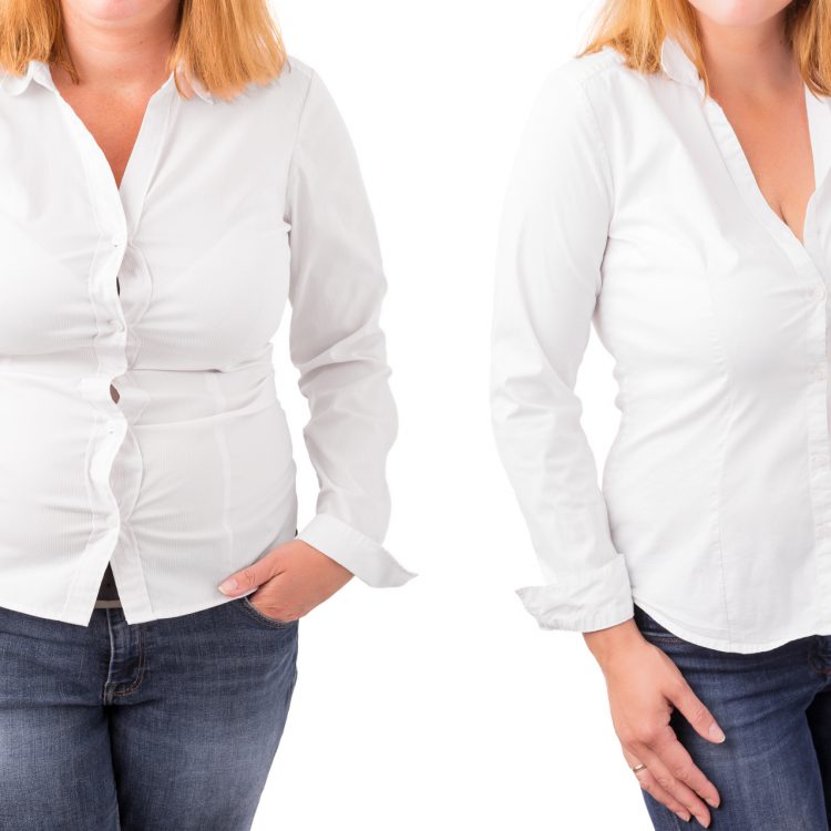 Woman posing before and after successful diet